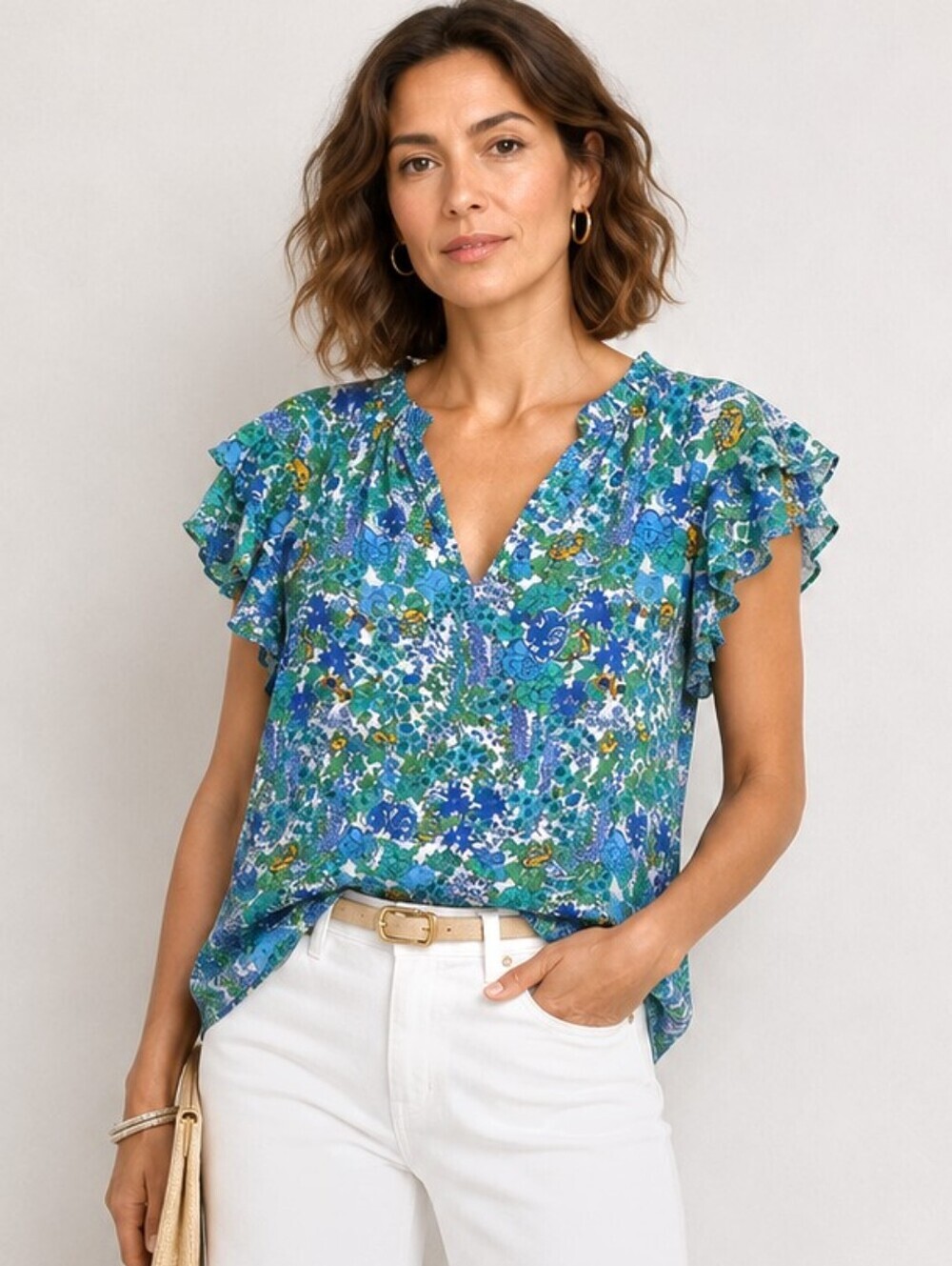 Joie Floral Ruffle Cap Sleeve Blouse
